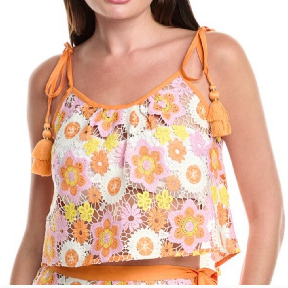 NWT Ramy Brook Katie Floral Embroidery Crochet Crop Top Size Medium $195